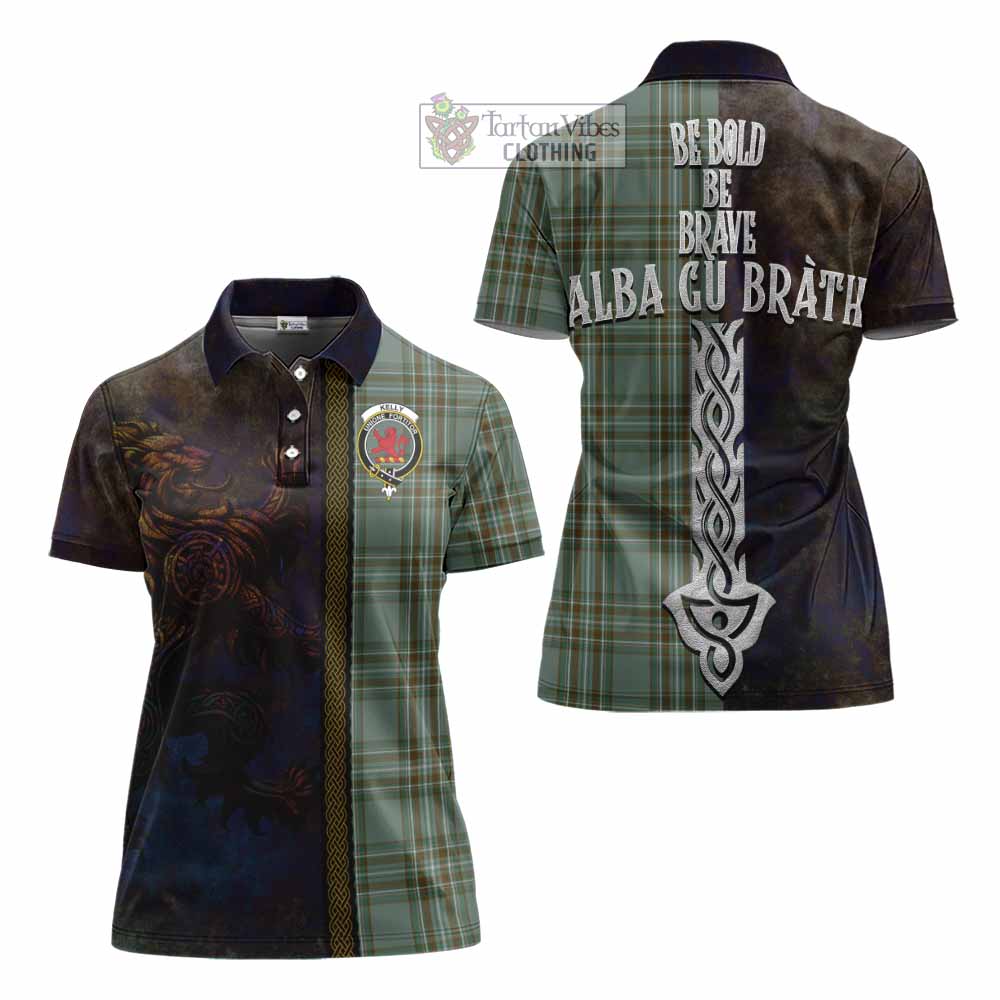 Tartan Vibes Clothing Kelly Tartan Family Crest Women's Polo Shirt Alba Gu Brath Be Brave Lion Ancient Style