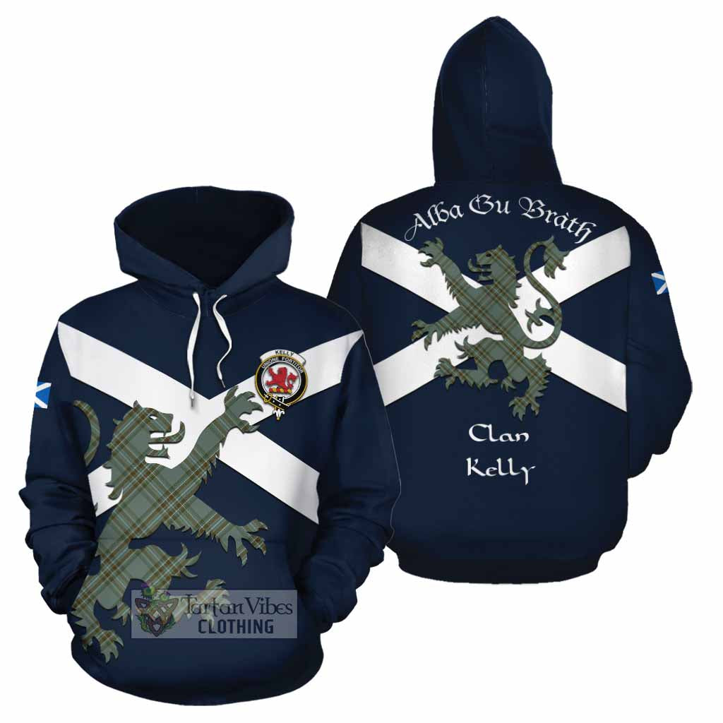 Tartan Vibes Clothing Kelly Tartan Lion Rampant Cotton Hoodie Proudly Display Your Heritage with Alba Gu Brath and Clan Name