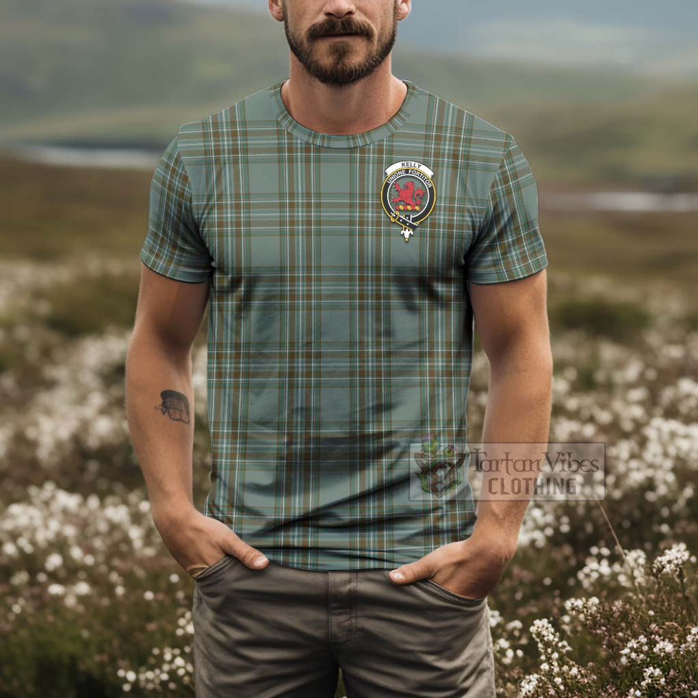 Tartan Vibes Clothing Kelly Tartan T-Shirt with Family Crest and Bearded Skull Holding Bottles of Whiskey