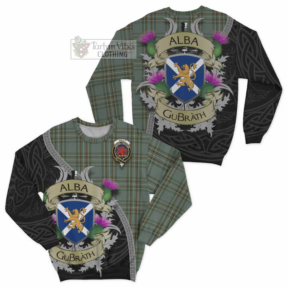 Tartan Vibes Clothing Kelly Tartan Family Crest Sweatshirt Lion Rampant Royal Thistle Shield Celtic Inspired