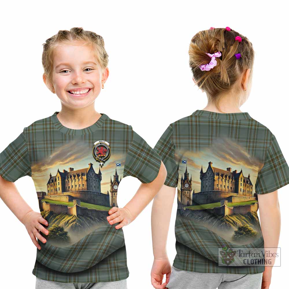 Tartan Vibes Clothing Kelly Tartan Family Crest Kid T-Shirt with Scottish Ancient Castle Style