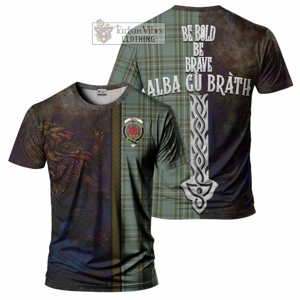 Tartan Vibes Clothing Kelly Tartan Family Crest T-Shirt Alba Gu Brath Be Brave Lion Ancient Style
