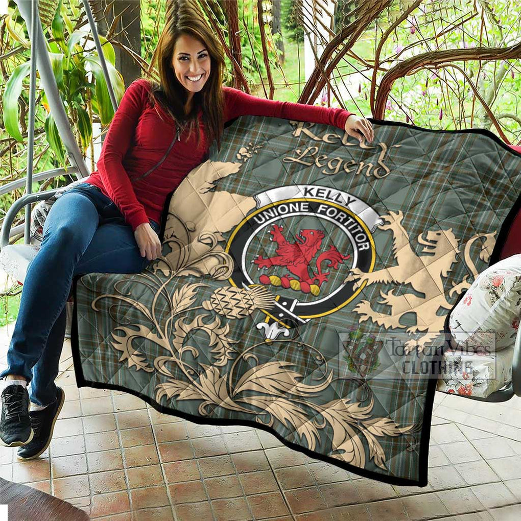 Tartan Vibes Clothing Kelly Tartan Quilt with Family Crest and Scottish Symbol Style