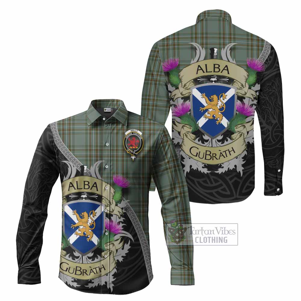 Tartan Vibes Clothing Kelly Tartan Family Crest Long Sleeve Button Shirt Lion Rampant Royal Thistle Shield Celtic Inspired