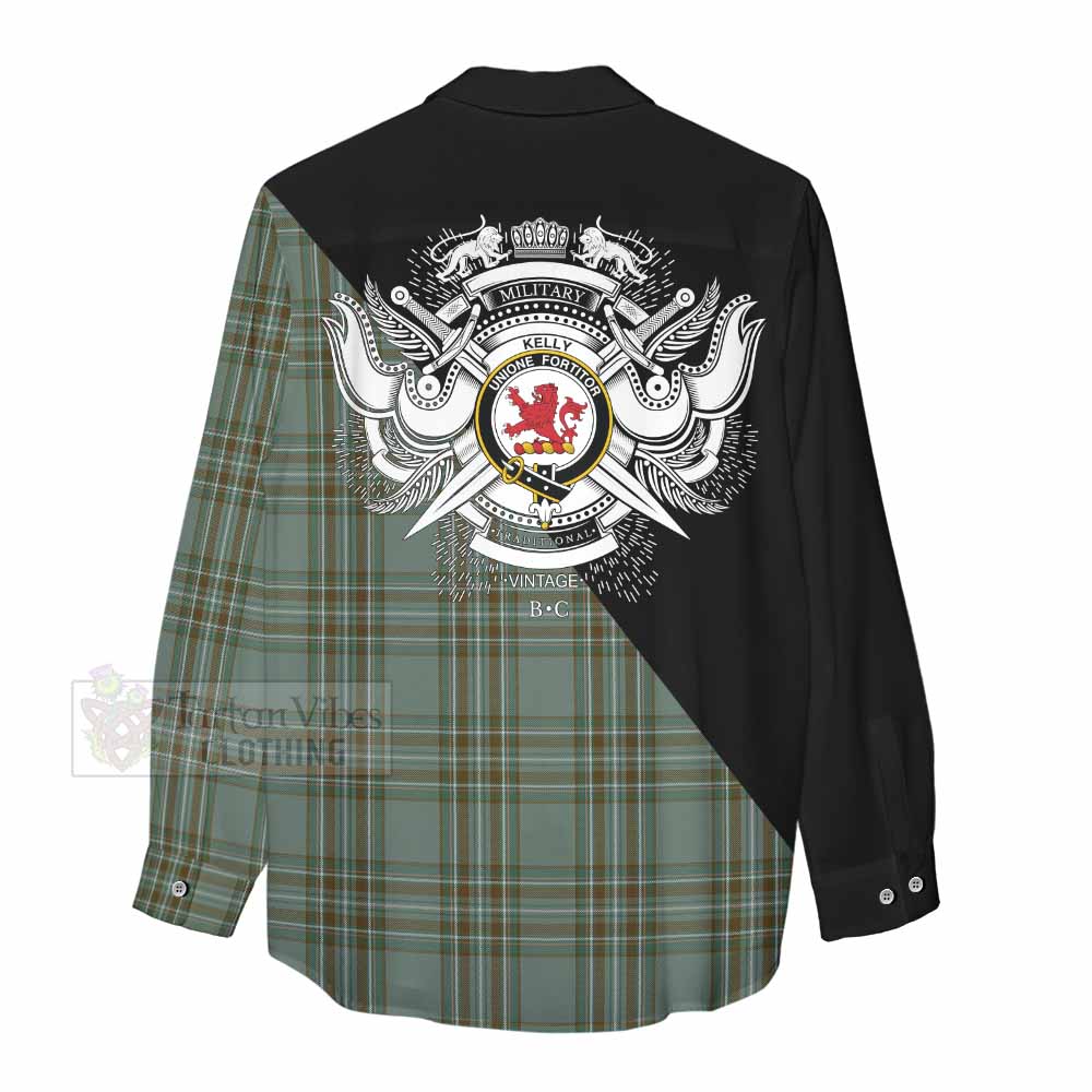 Tartan Vibes Clothing Kelly Tartan Women's Casual Shirt with Family Crest and Military Logo Style