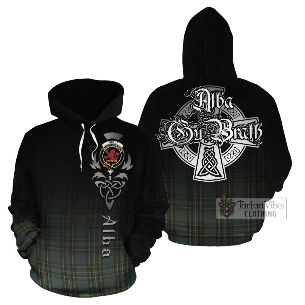 Tartan Vibes Clothing Kelly Tartan Cotton Hoodie Featuring Alba Gu Brath Family Crest Celtic Inspired