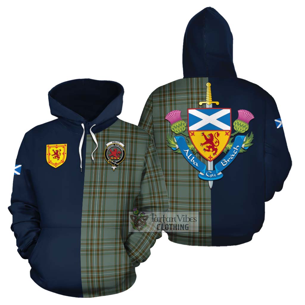 Tartan Vibes Clothing Kelly Tartan Cotton Hoodie Alba with Scottish Lion Royal Arm Half Style