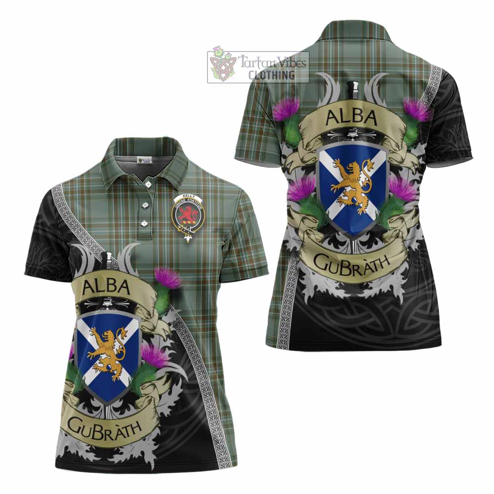 Tartan Vibes Clothing Kelly Tartan Family Crest Women's Polo Shirt Lion Rampant Royal Thistle Shield Celtic Inspired