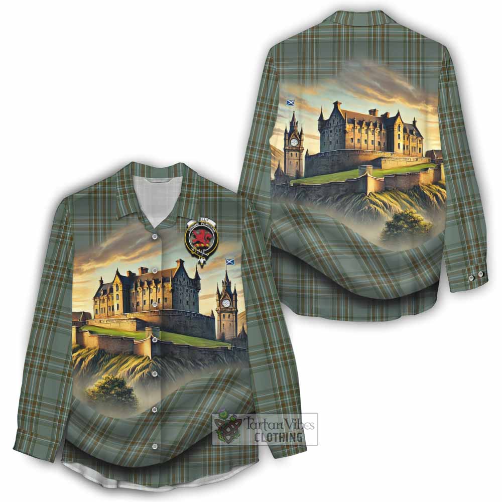 Tartan Vibes Clothing Kelly Tartan Family Crest Women's Casual Shirt with Scottish Ancient Castle Style