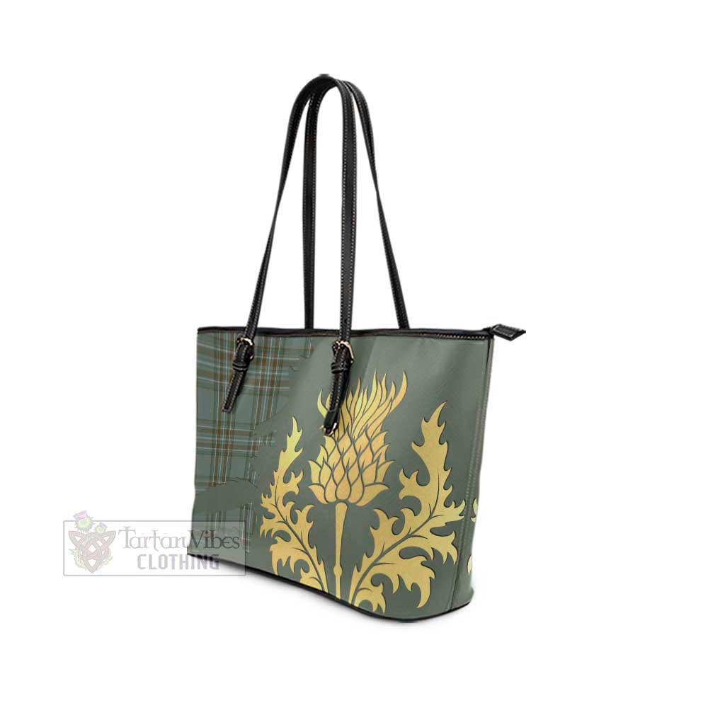 Tartan Vibes Clothing Kelly Tartan Leather Tote Bag Gold Thistle Style