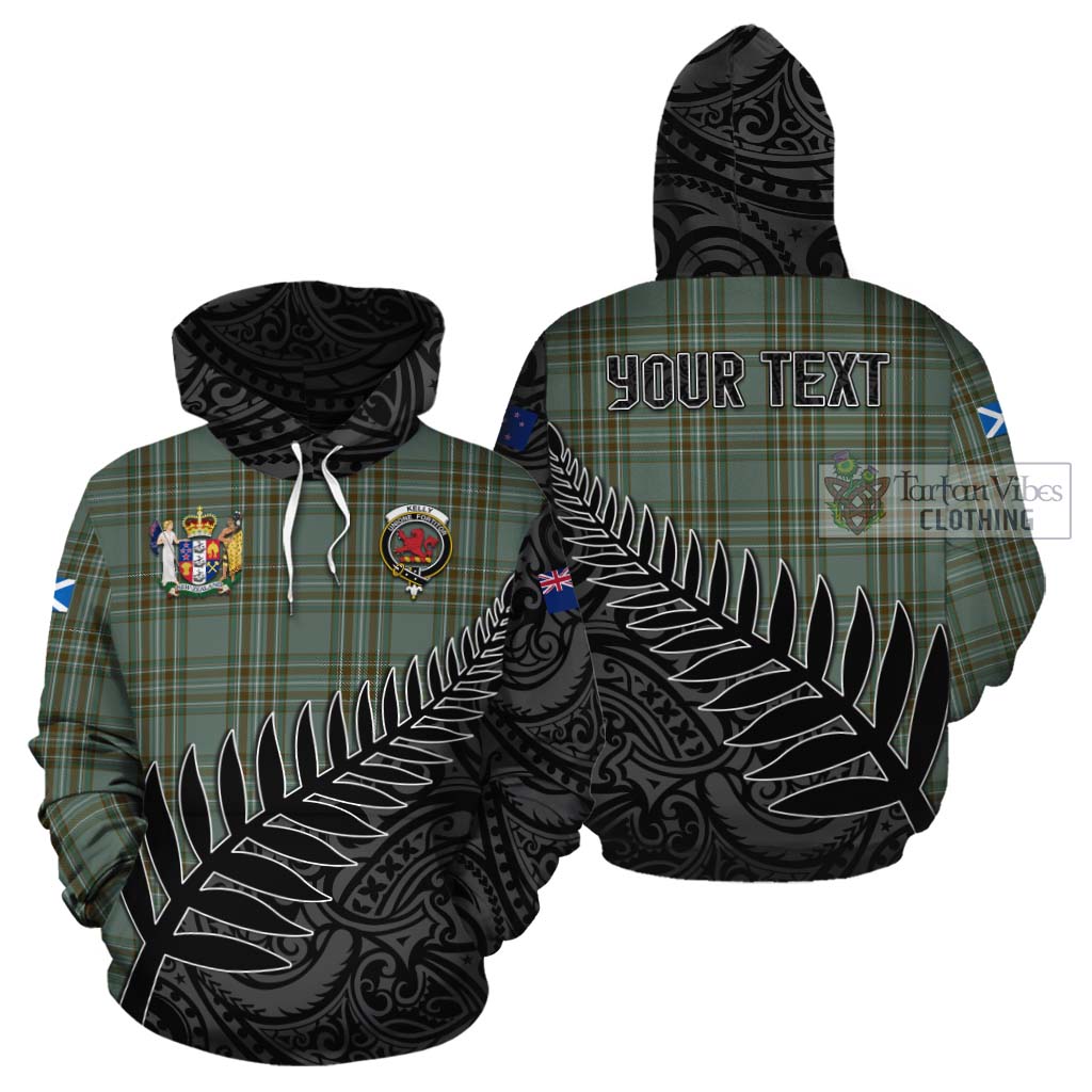 Tartan Vibes Clothing Kelly Crest Tartan Cotton Hoodie with New Zealand Silver Fern Half Style