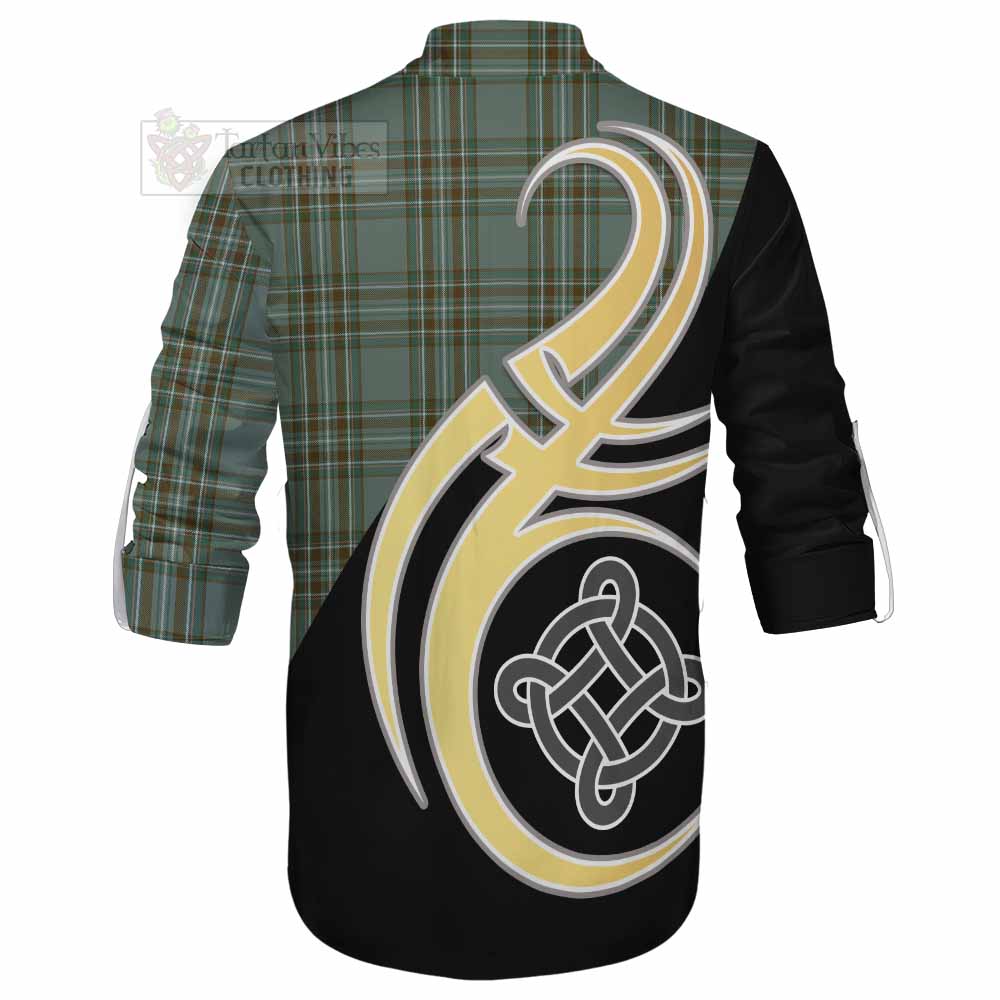 Tartan Vibes Clothing Kelly Tartan Ghillie Kilt Shirt with Family Crest and Celtic Symbol Style