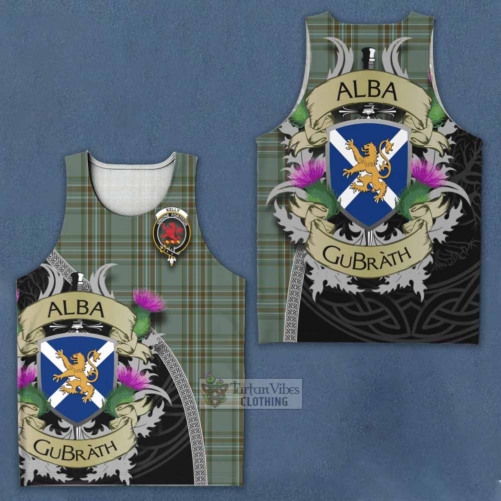 Tartan Vibes Clothing Kelly Tartan Family Crest Men's Tank Top Lion Rampant Royal Thistle Shield Celtic Inspired