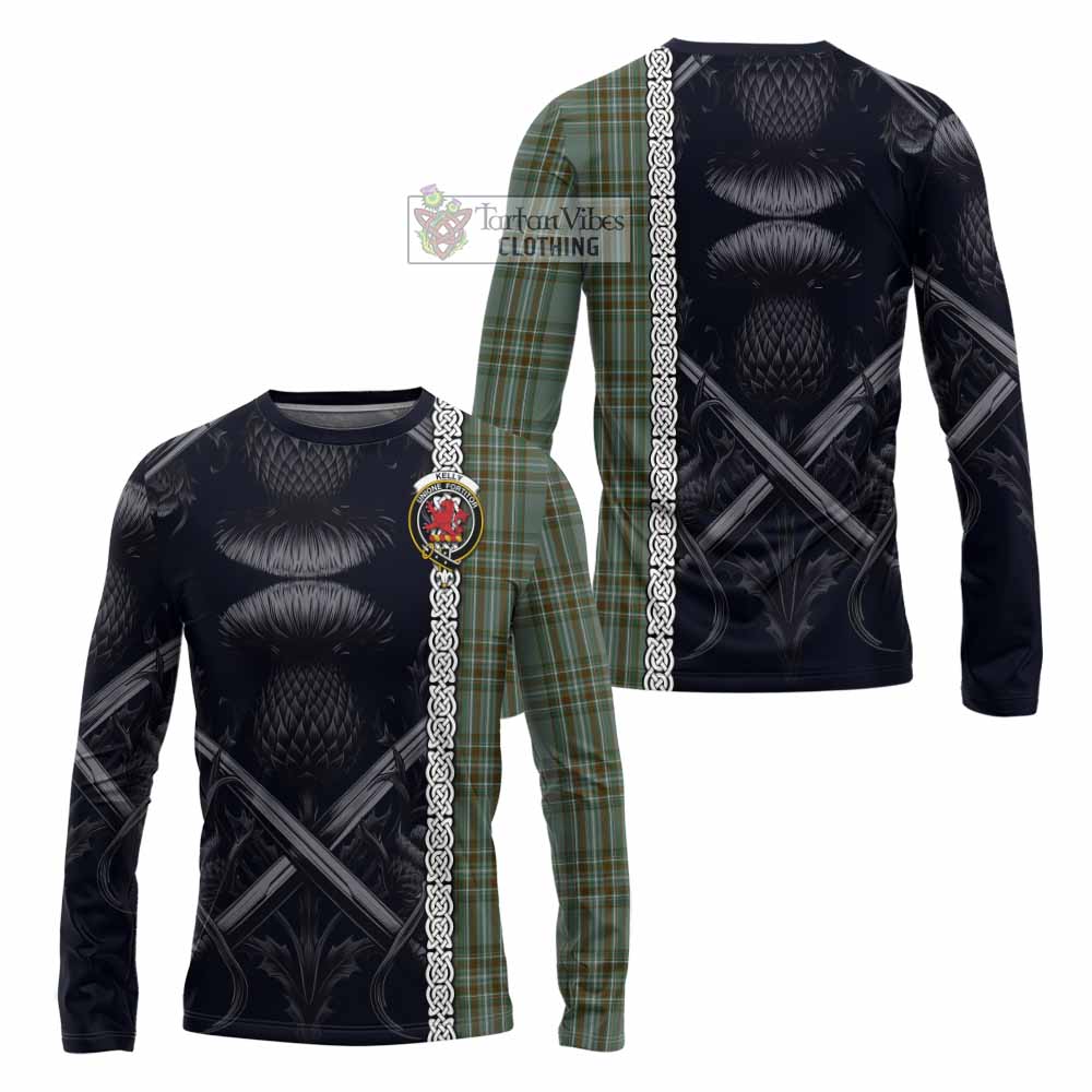 Tartan Vibes Clothing Kelly Tartan Long Sleeve T-Shirt with Family Crest Cross Sword Thistle Celtic Vibes