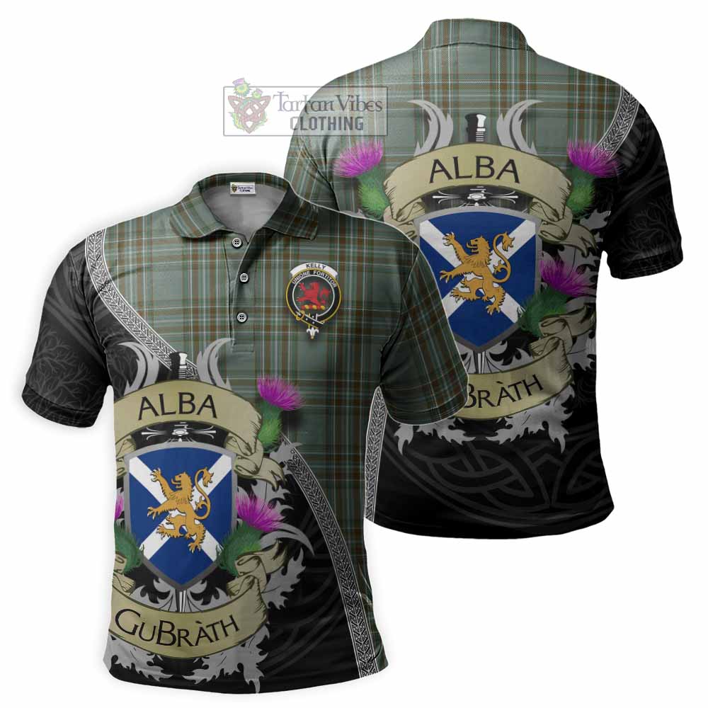 Tartan Vibes Clothing Kelly Tartan Family Crest Polo Shirt Lion Rampant Royal Thistle Shield Celtic Inspired