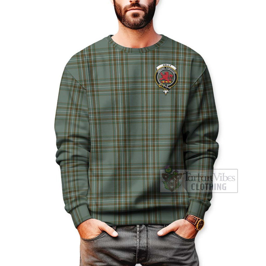 Tartan Vibes Clothing Kelly Tartan Sweatshirt with Family Crest Celtic Skull Style