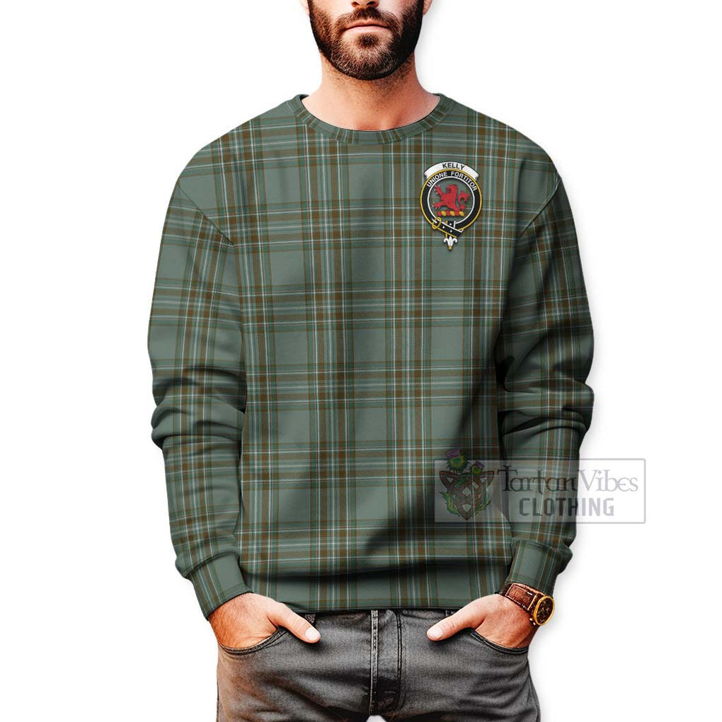Tartan Vibes Clothing Kelly Tartan Sweatshirt with Family Crest and Bearded Skull Holding Bottles of Whiskey