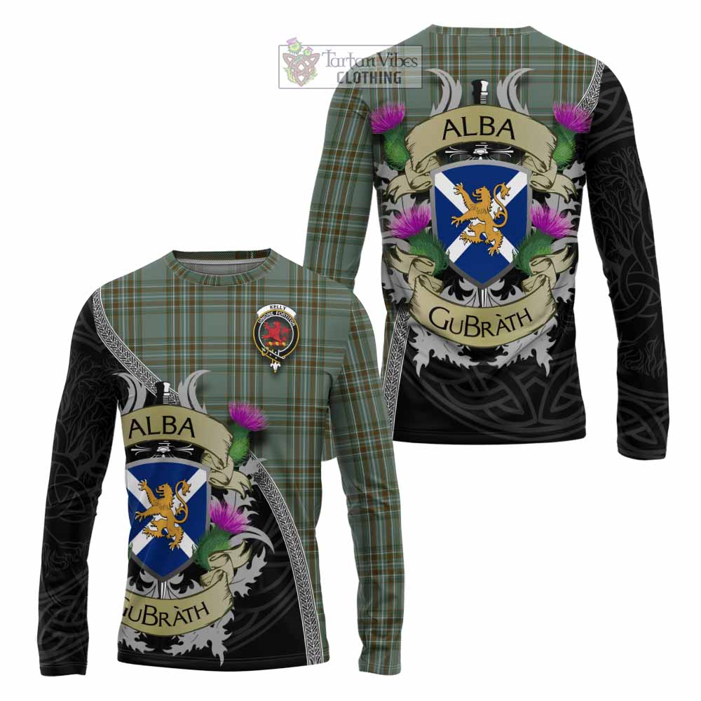 Tartan Vibes Clothing Kelly Tartan Family Crest Long Sleeve T-Shirt Lion Rampant Royal Thistle Shield Celtic Inspired