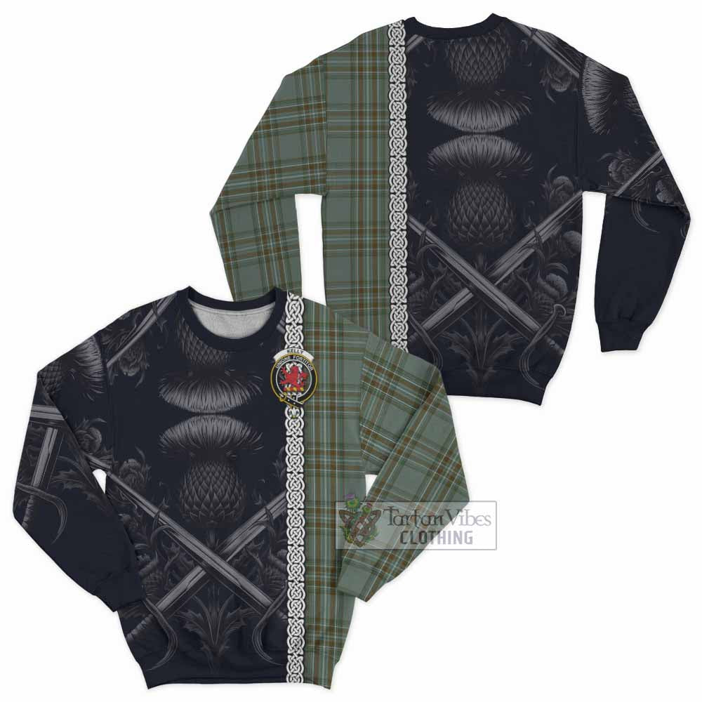 Tartan Vibes Clothing Kelly Tartan Sweatshirt with Family Crest Cross Sword Thistle Celtic Vibes