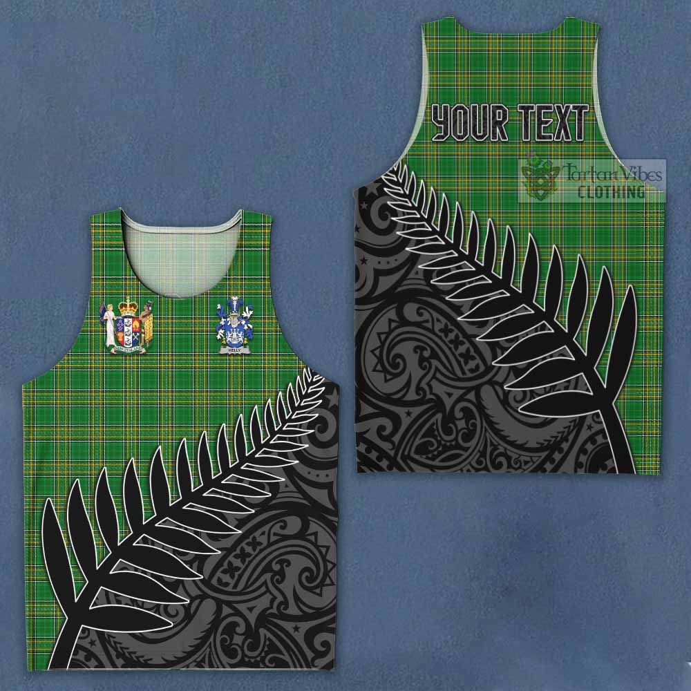 Tartan Vibes Clothing Kelly Irish Clan Tartan Men's Tank Top with Coat of Arms New Zealand Silver Fern Half Style