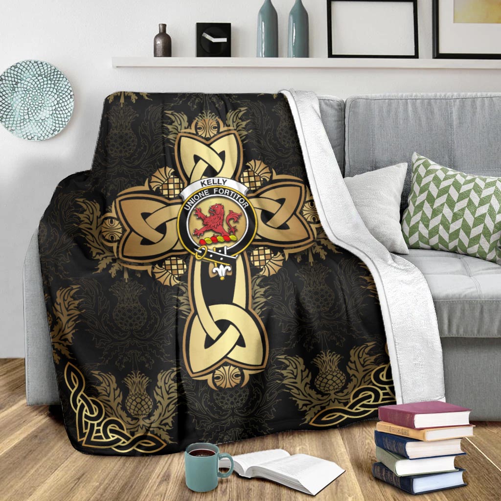 Kelly Clan Blanket Gold Thistle Celtic Style - Tartanvibesclothing