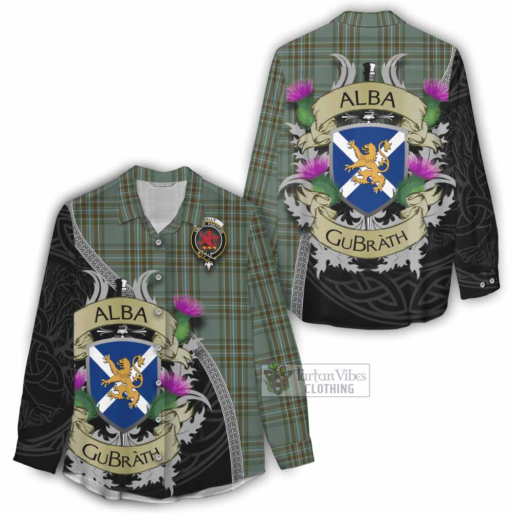 Tartan Vibes Clothing Kelly Tartan Family Crest Women's Casual Shirt Lion Rampant Royal Thistle Shield Celtic Inspired