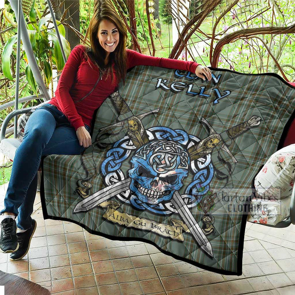 Tartan Vibes Clothing Kelly Tartan Quilt with Celtic Skull Alba Gu Brath Style