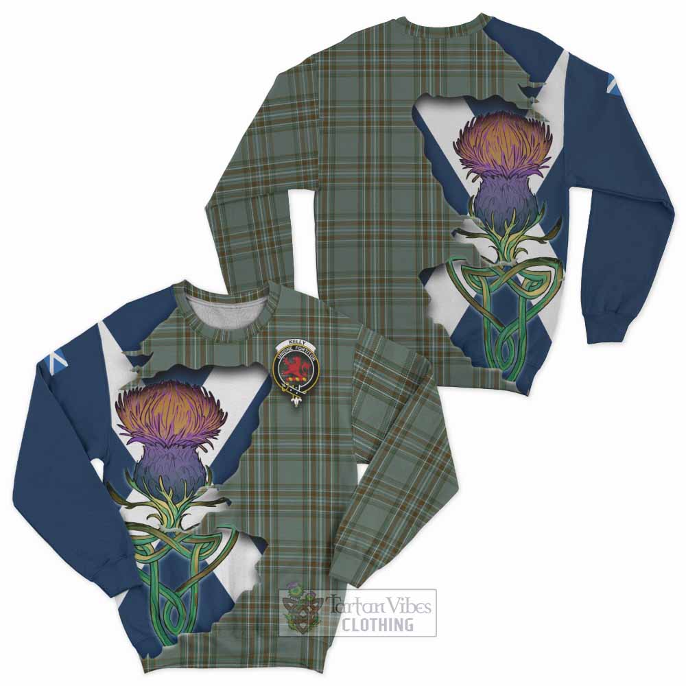 Tartan Vibes Clothing Kelly Tartan Family Crest Sweatshirt Scottish Thistle Celtic Inspired