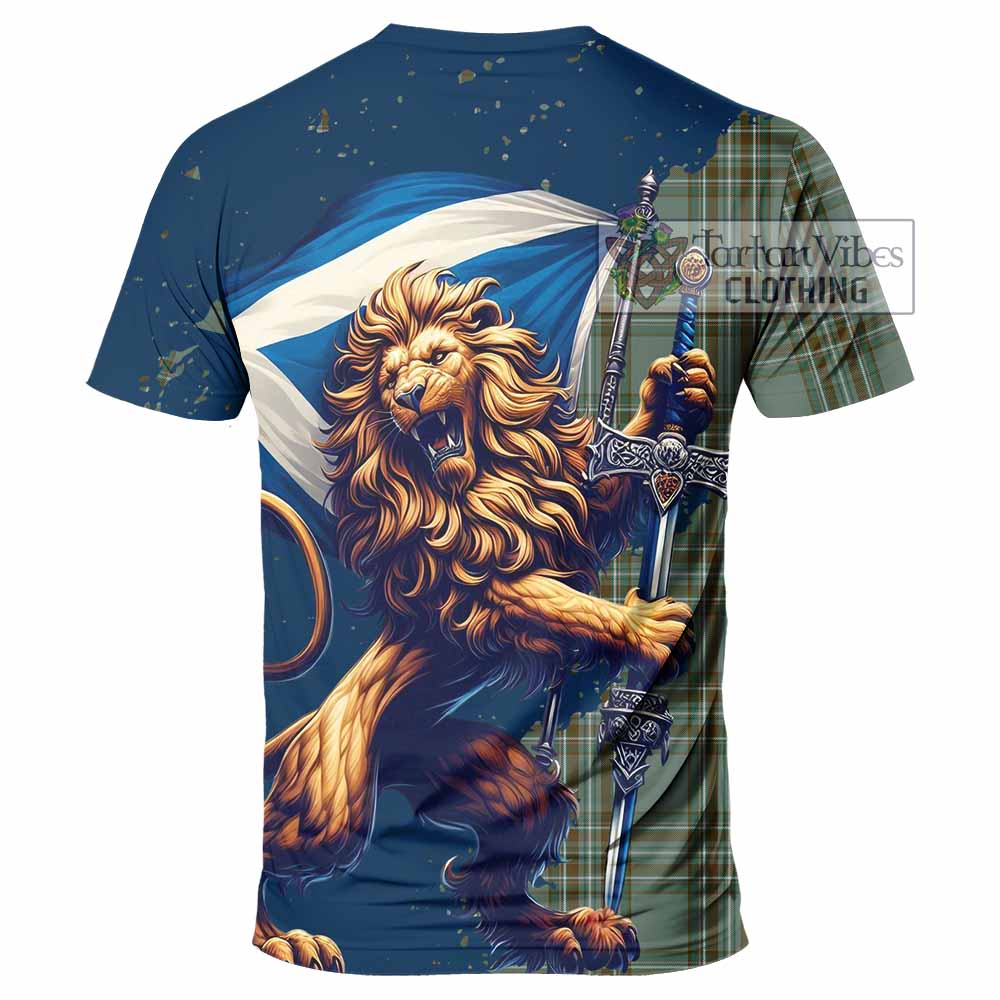 Tartan Vibes Clothing Kelly Tartan Family Crest T-Shirt with Scottish Majestic Lion