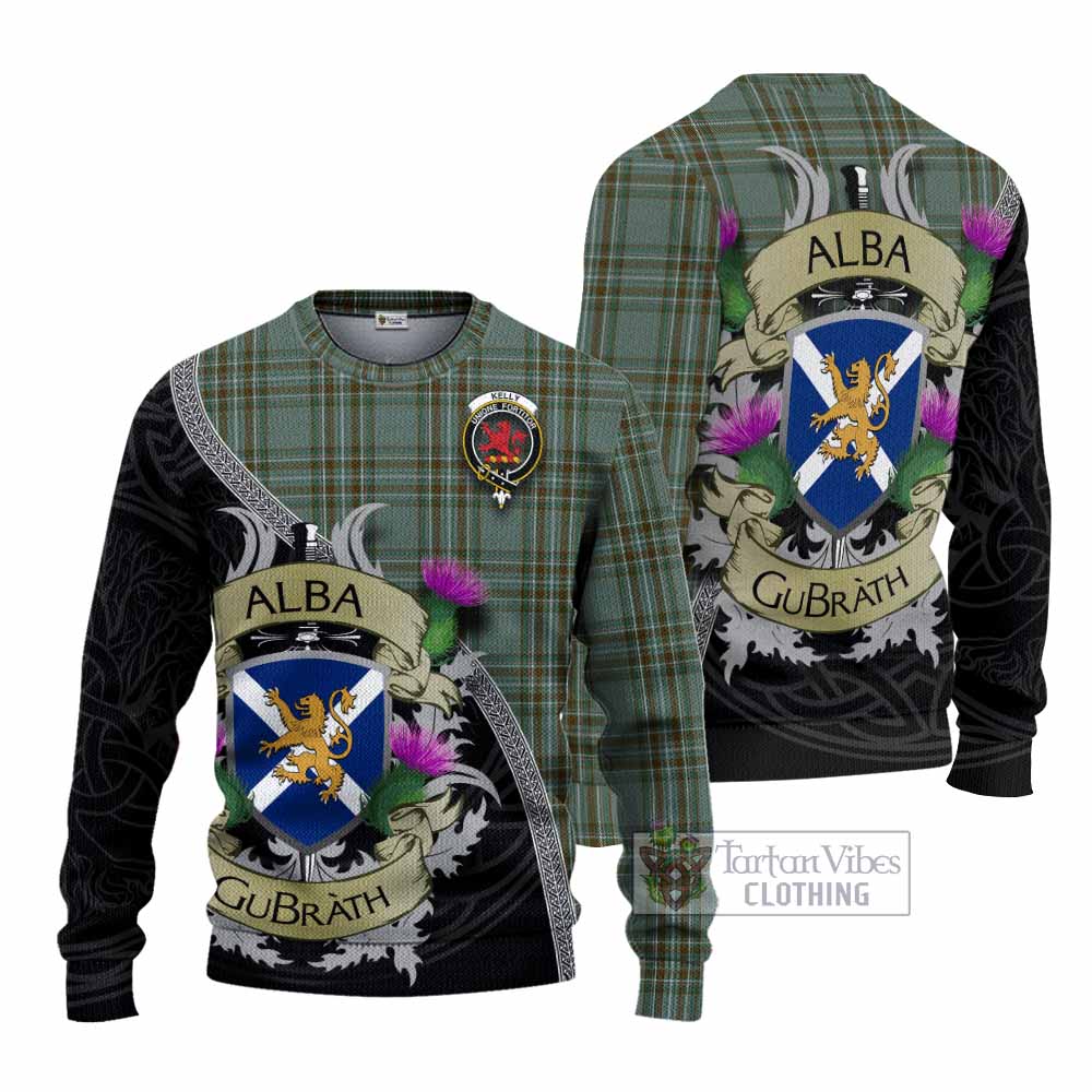Tartan Vibes Clothing Kelly Tartan Family Crest Knitted Sweater Lion Rampant Royal Thistle Shield Celtic Inspired