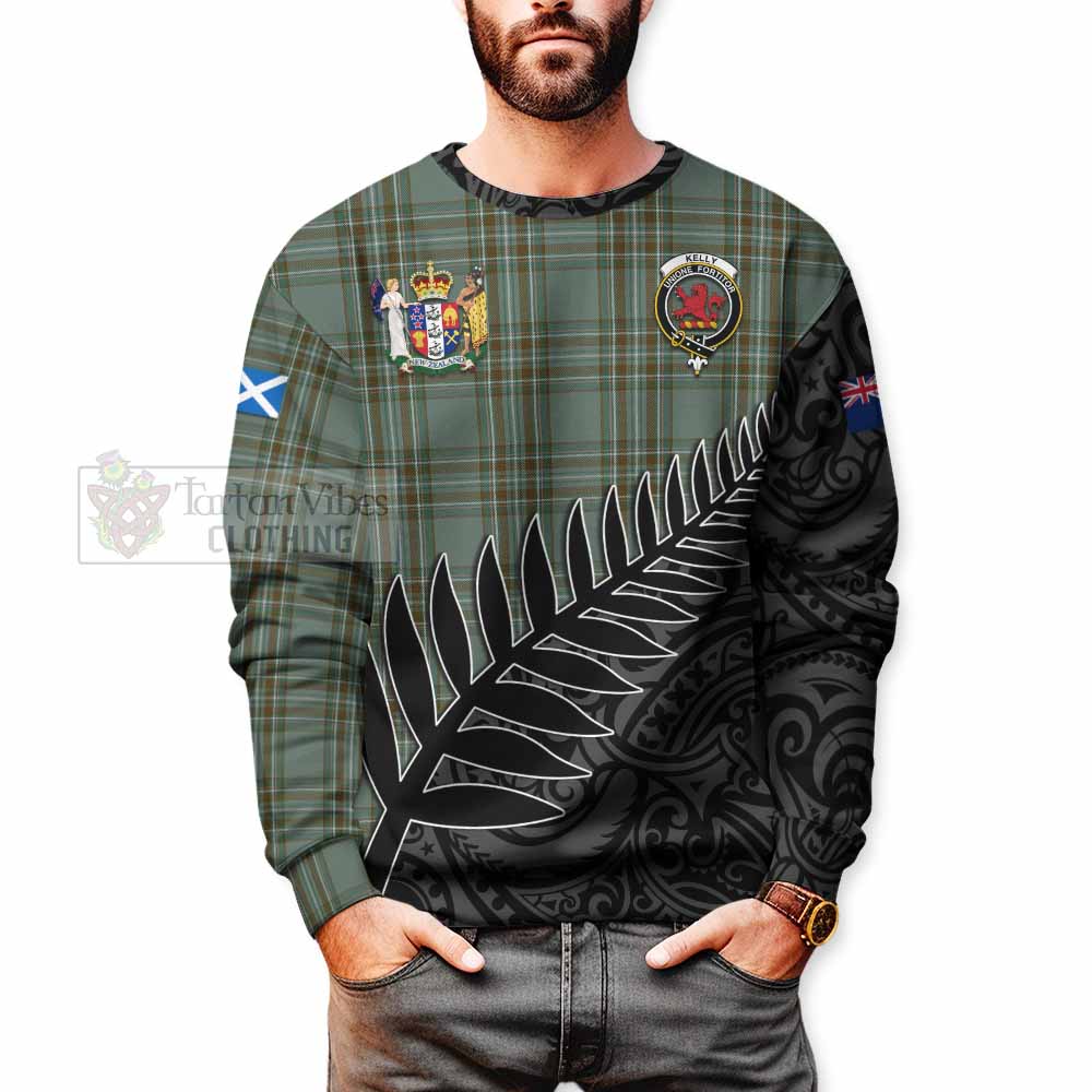 Tartan Vibes Clothing Kelly Crest Tartan Sweatshirt with New Zealand Silver Fern Half Style