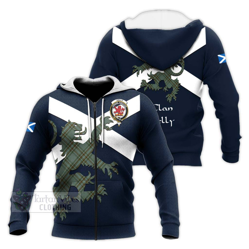 Tartan Vibes Clothing Kelly Tartan Lion Rampant Knitted Hoodie – Proudly Display Your Heritage with Alba Gu Brath and Clan Name