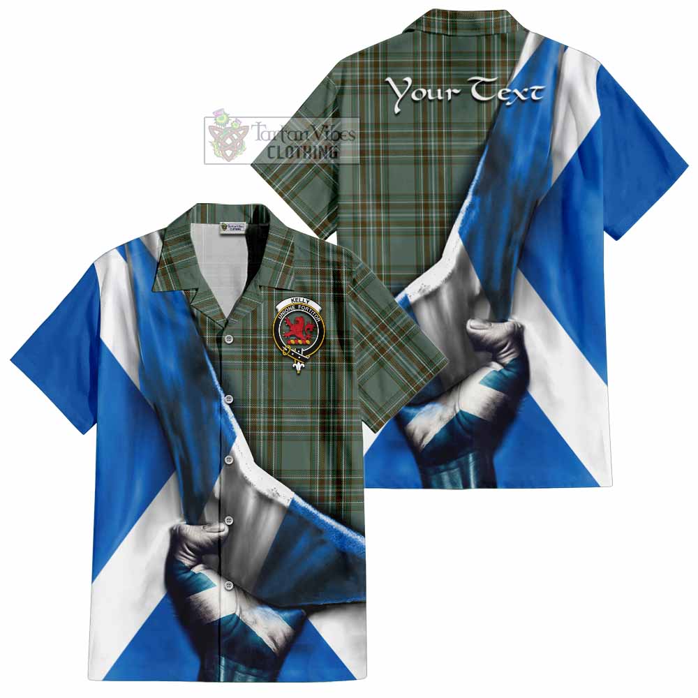 Tartan Vibes Clothing Kelly Tartan Short Sleeve Button Shirt with Family Crest Scotland Patriotic Style