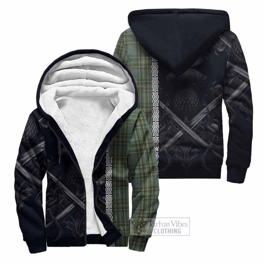Tartan Vibes Clothing Kelly Tartan Sherpa Hoodie with Family Crest Cross Sword Thistle Celtic Vibes