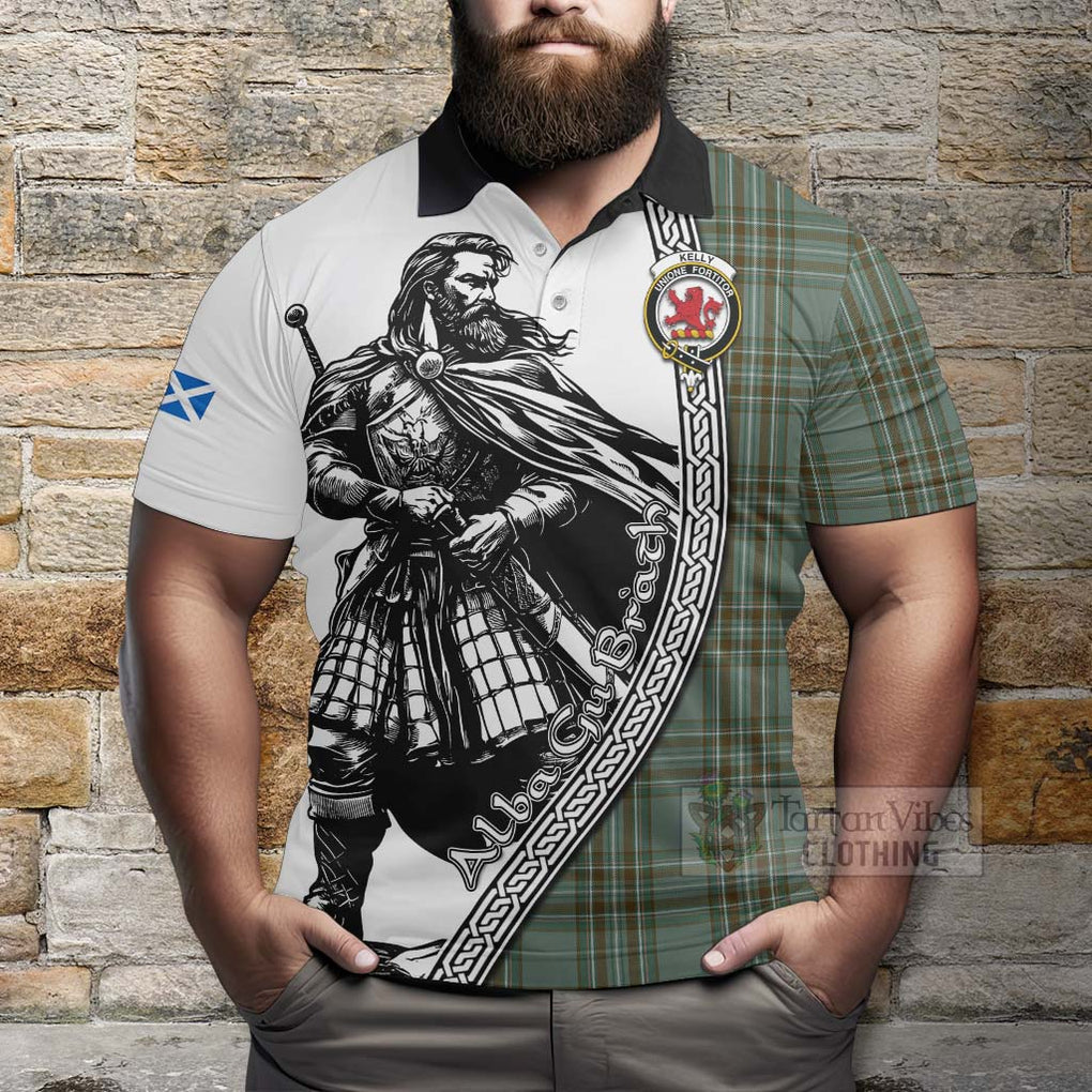 Tartan Vibes Clothing Kelly Tartan Clan Crest Polo Shirt with Highlander Warrior Celtic Style