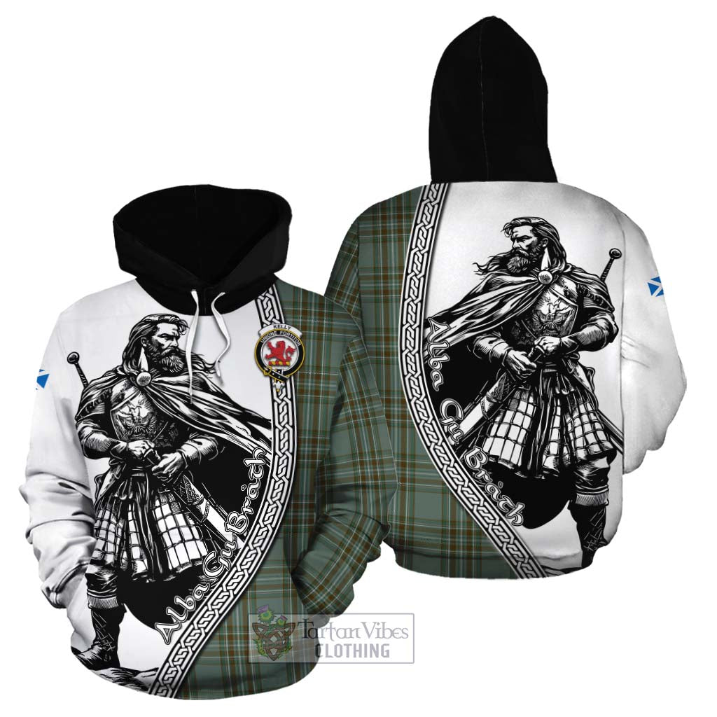 Tartan Vibes Clothing Kelly Tartan Clan Crest Cotton Hoodie with Highlander Warrior Celtic Style