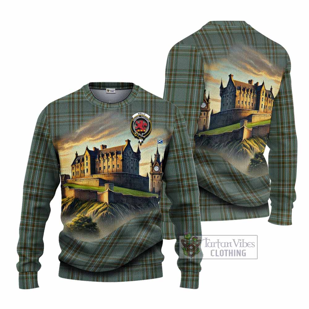 Tartan Vibes Clothing Kelly Tartan Family Crest Knitted Sweater with Scottish Ancient Castle Style