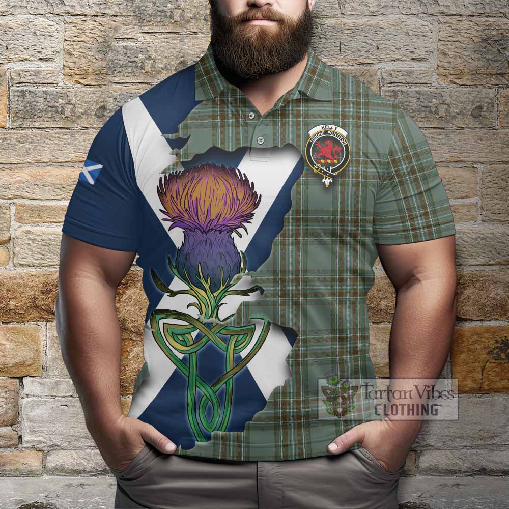 Tartan Vibes Clothing Kelly Tartan Family Crest Polo Shirt Scottish Thistle Celtic Inspired