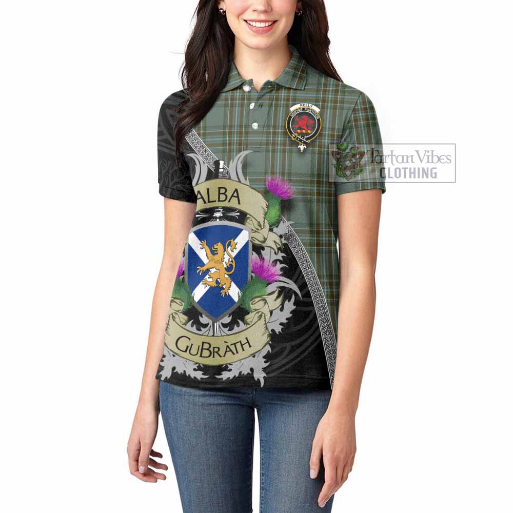 Tartan Vibes Clothing Kelly Tartan Family Crest Women's Polo Shirt Lion Rampant Royal Thistle Shield Celtic Inspired