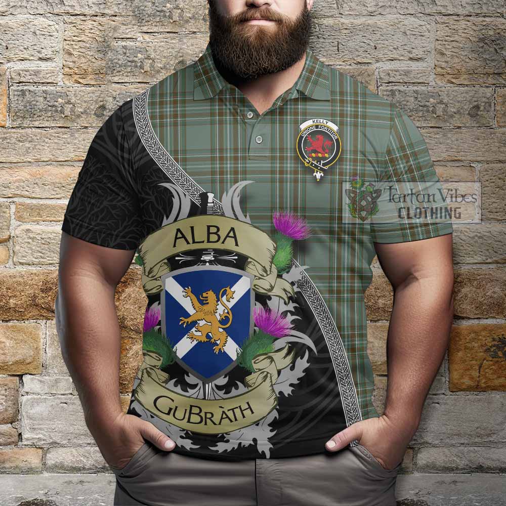 Tartan Vibes Clothing Kelly Tartan Family Crest Polo Shirt Lion Rampant Royal Thistle Shield Celtic Inspired