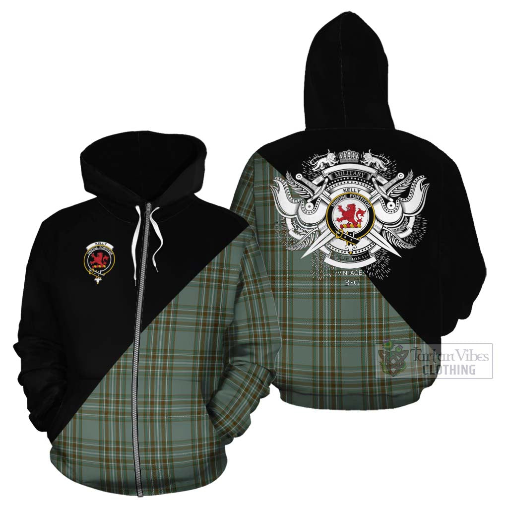 Tartan Vibes Clothing Kelly Tartan Cotton Hoodie with Family Crest and Military Logo Style