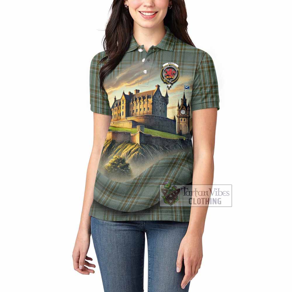 Tartan Vibes Clothing Kelly Tartan Family Crest Women's Polo Shirt with Scottish Ancient Castle Stype