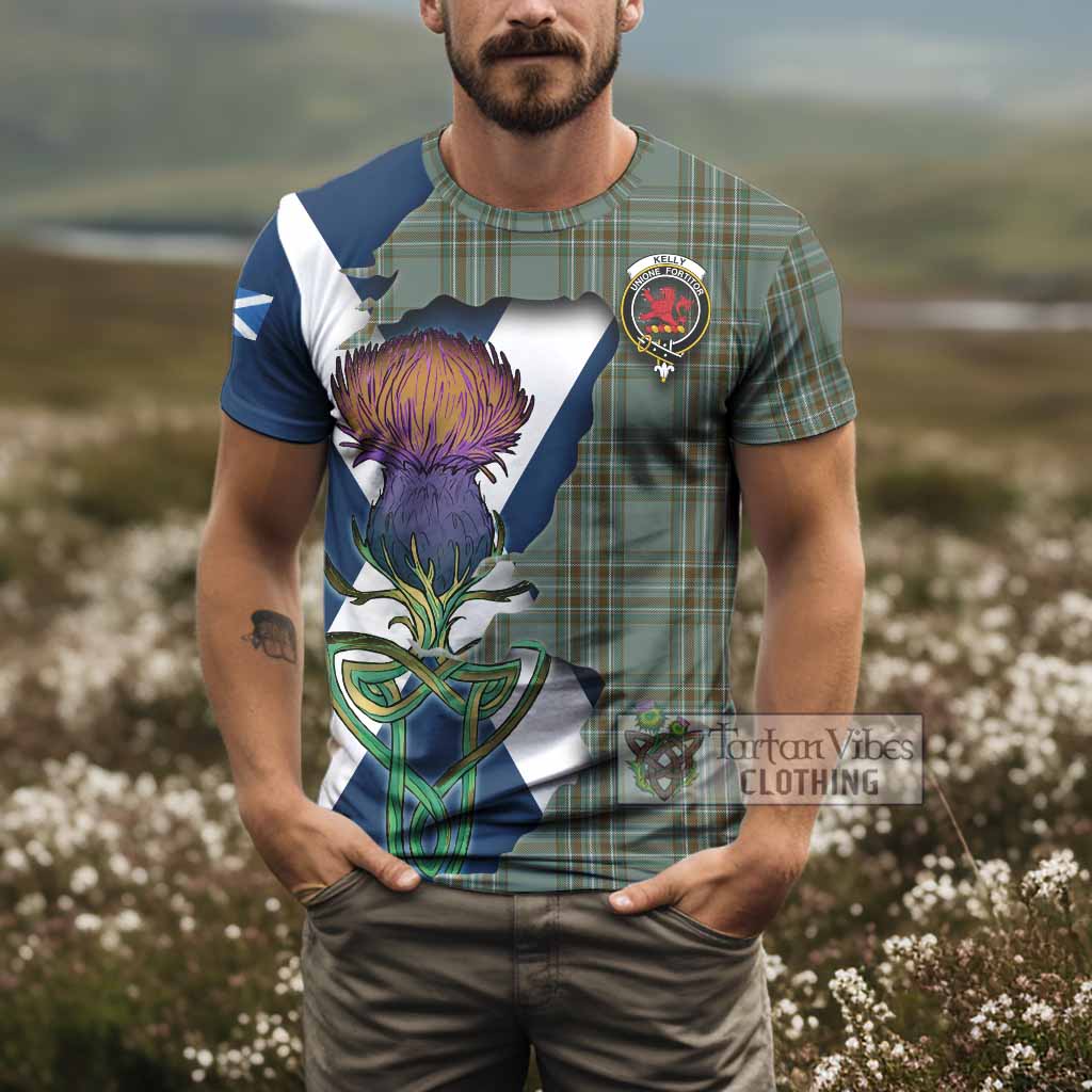 Tartan Vibes Clothing Kelly Tartan Family Crest T-Shirt Scottish Thistle Celtic Inspired