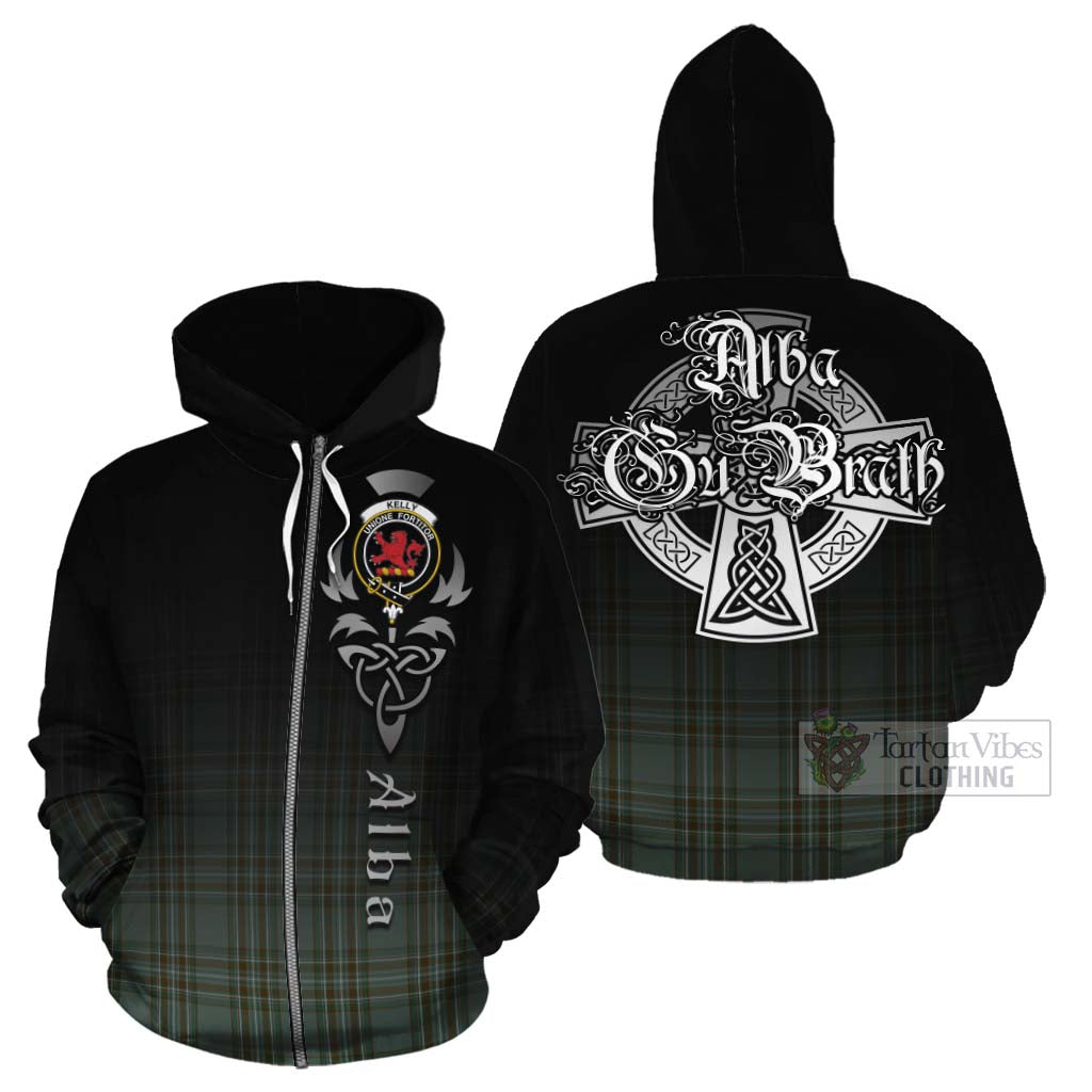Tartan Vibes Clothing Kelly Tartan Cotton Hoodie Featuring Alba Gu Brath Family Crest Celtic Inspired