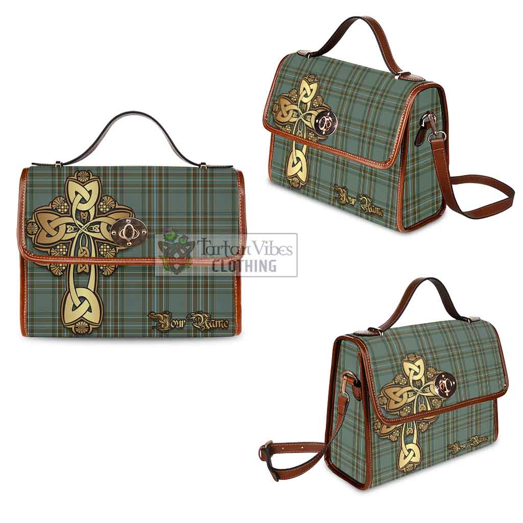 Tartan Vibes Clothing Kelly Tartan Waterproof Canvas Bag Golden Thistle Celtic Cross Style