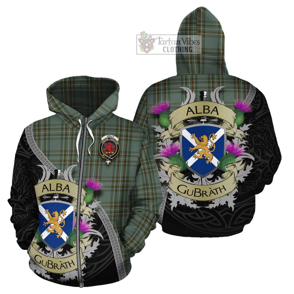 Tartan Vibes Clothing Kelly Tartan Family Crest Cotton Hoodie Lion Rampant Royal Thistle Shield Celtic Inspired