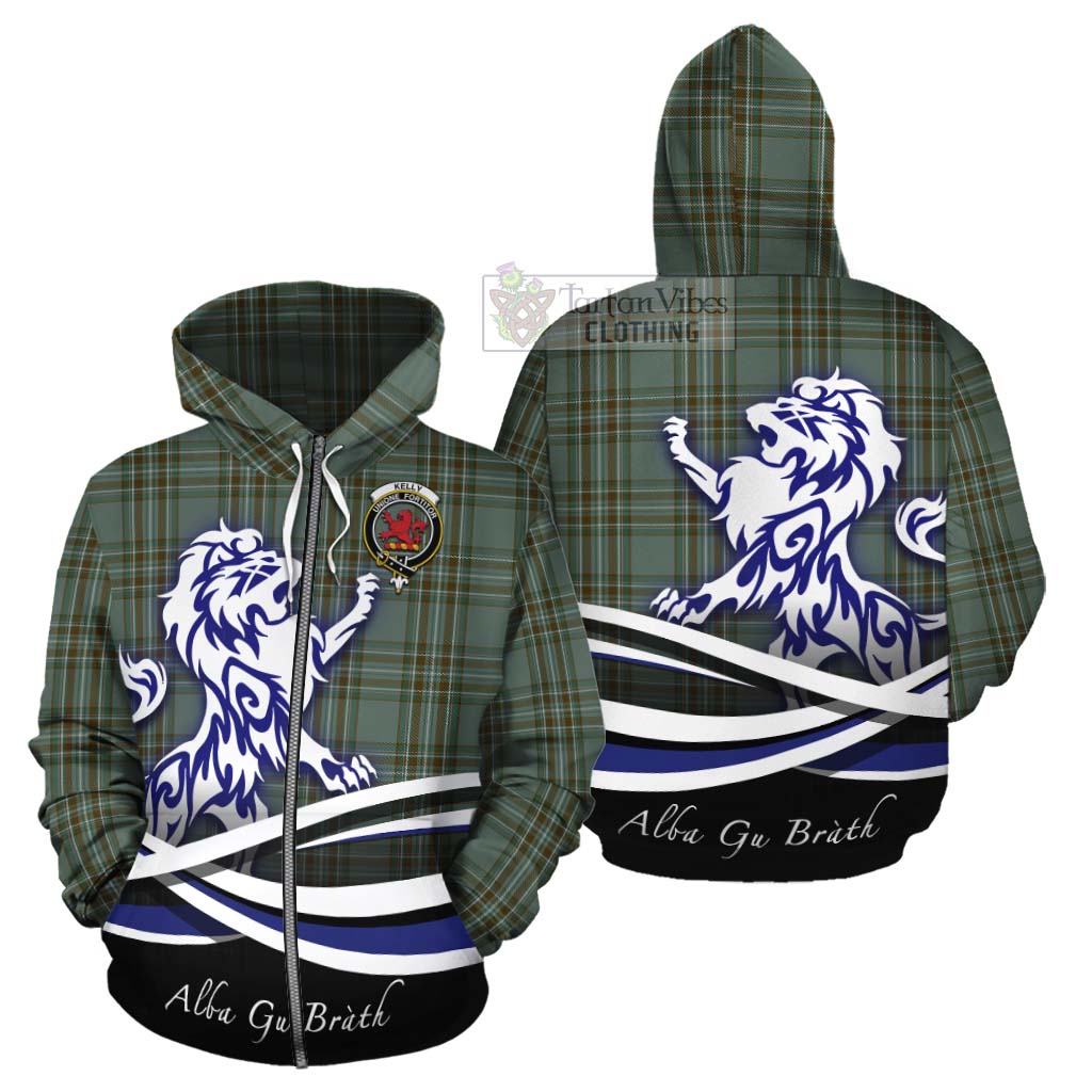 Tartan Vibes Clothing Kelly Tartan Cotton Hoodie with Alba Gu Brath Regal Lion Emblem