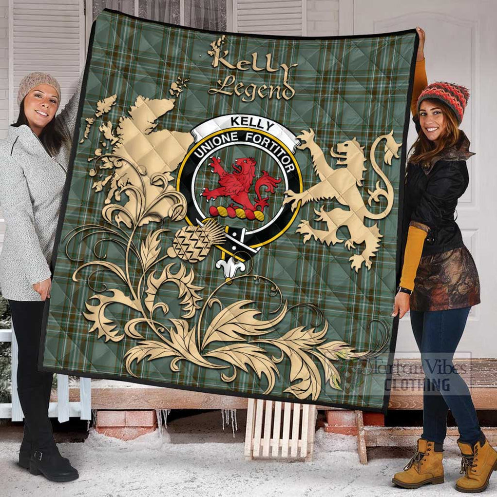 Tartan Vibes Clothing Kelly Tartan Quilt with Family Crest and Scottish Symbol Style