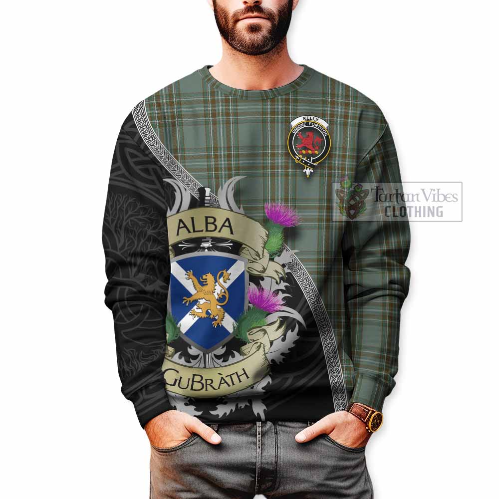 Tartan Vibes Clothing Kelly Tartan Family Crest Sweatshirt Lion Rampant Royal Thistle Shield Celtic Inspired