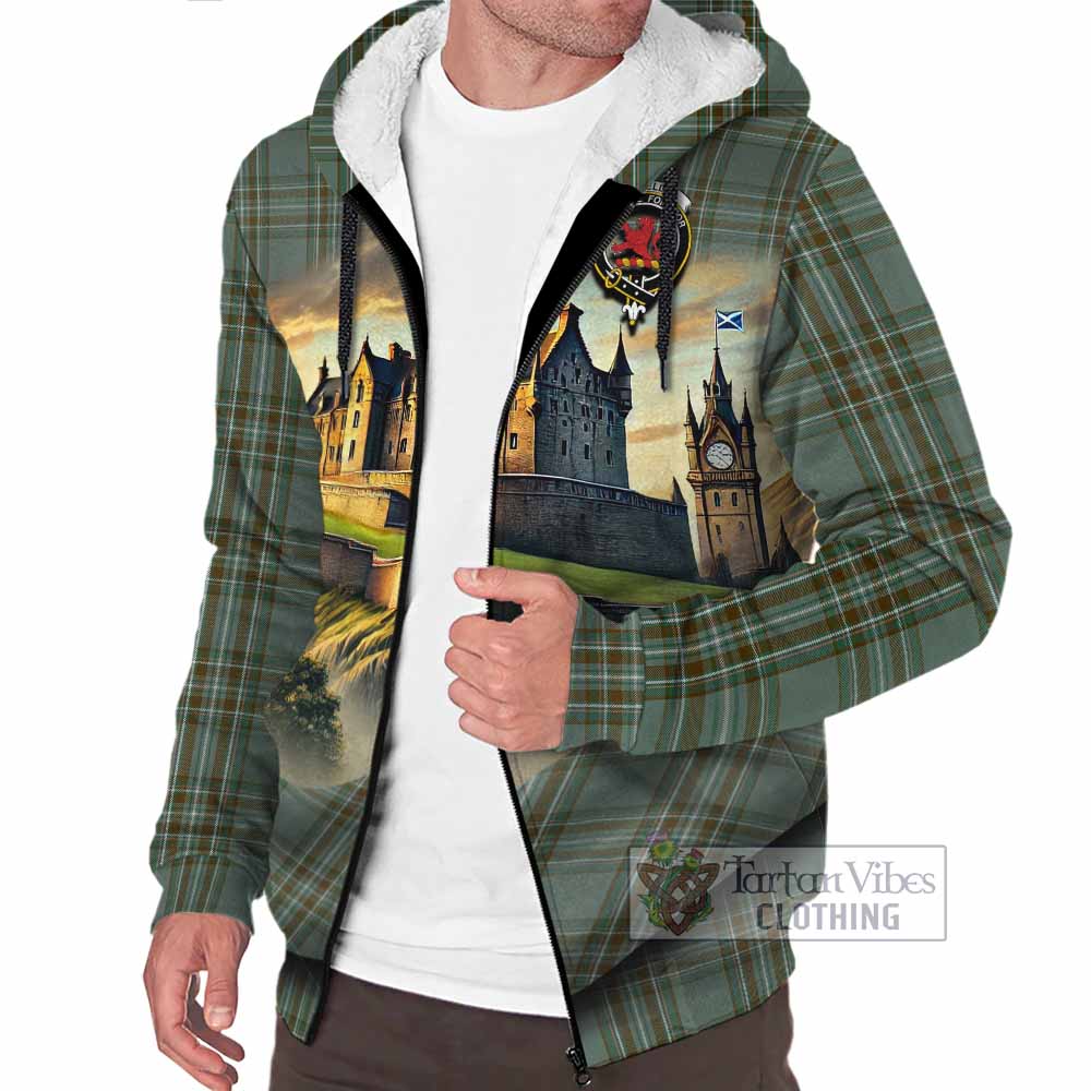 Tartan Vibes Clothing Kelly Tartan Family Crest Sherpa Hoodie with Scottish Ancient Castle Style